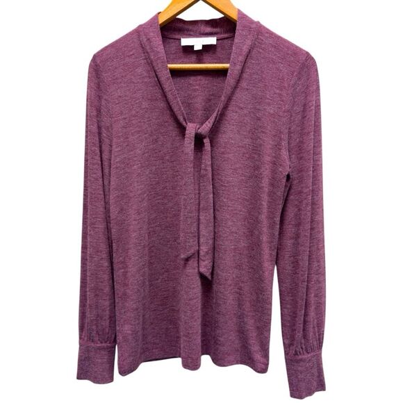 Loft Tie Neck Knit Blouse Long Sleeve Lightweight Sweater - Size Large - Picture 3 of 9